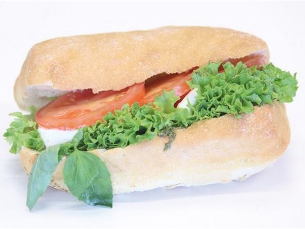 Ciabatta buffelmozzarella, pesto, tomaat